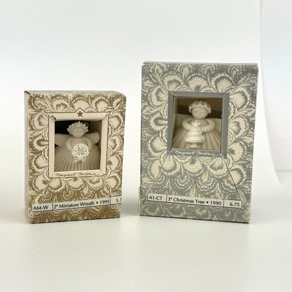 2 Margaret Furlong Shell Angel Ornaments 2" Miniature Wreath 3" Christmas Tree - Picture 1 of 16